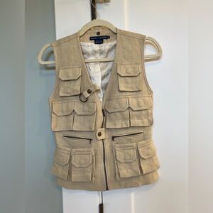 Vintage Ralph Lauren Linen Beige Multi-Pocket Fishing Vest SZ: 2